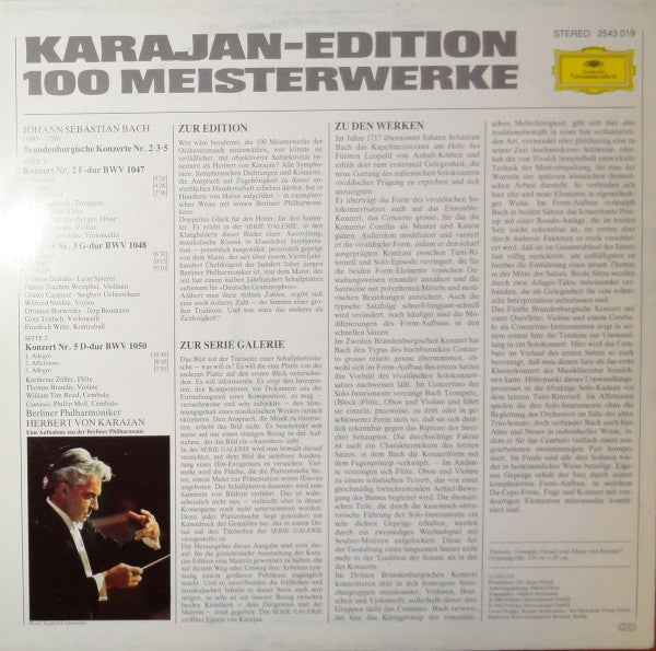 Berliner Philharmoniker, Herbert von Karajan : Karajan-Edition 100 Meisterwerke - J.S. Bach: Brandenburgische Konzerte Nr. 2, 3 & 5 (LP, Comp)