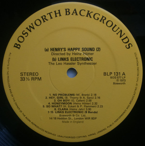 Henry's Happy Sound Directed By Heinz Hötter / The Leo Hassler Synthesizer / The Erwin Lehn Orchestra* : Henry's Happy Sound / Links Electronic / Easy Listening / Modern Movement (LP)