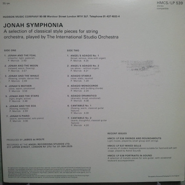 The International Studio Orchestra, Peter Merrick : Jonah Symphonia (LP)