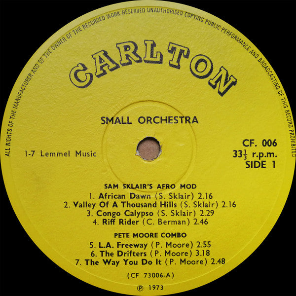 Sam Sklair's Afro Mod, Pete Moore Combo, Sandy & Christine Blair, Dennis Wilson (9), Sydney & Ron : Small Orchestra/Piano Parade (LP)