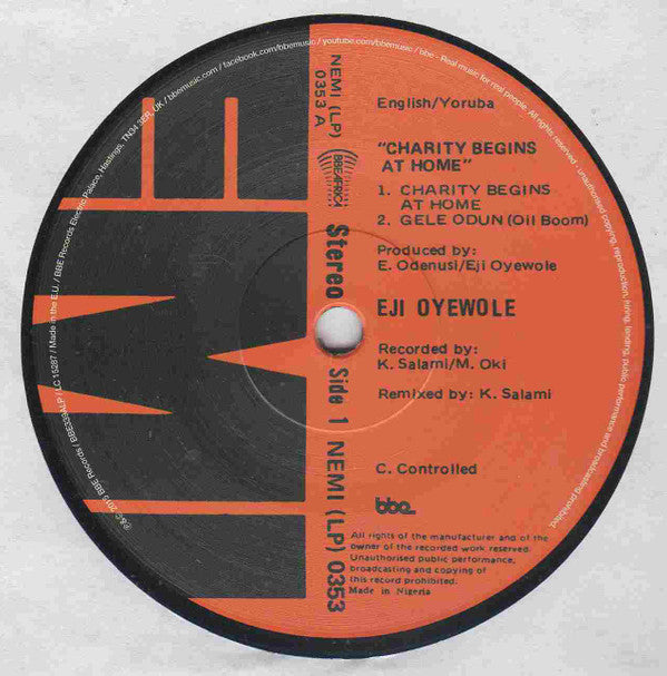 Eji Oyewole : Charity Begins At Home (LP, Album, RE)