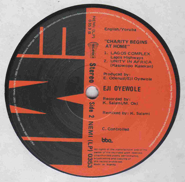 Eji Oyewole : Charity Begins At Home (LP, Album, RE)