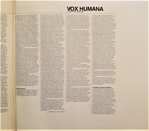 Studio Der Frühen Musik : Vox Humana - Vokalmusik Aus Dem Mittelalter (LP)