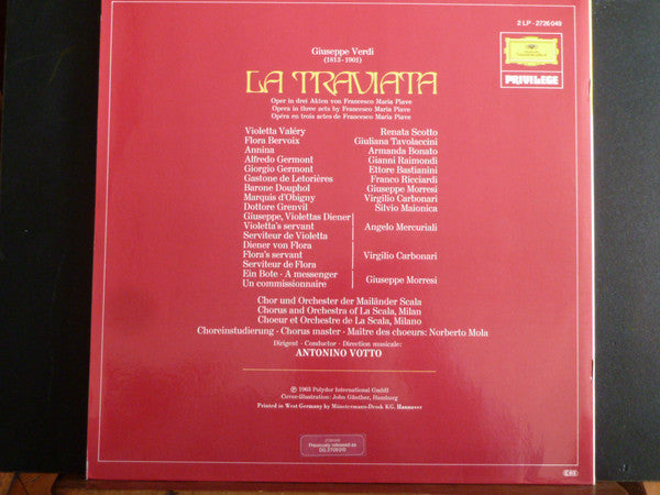 Giuseppe Verdi - Renata Scotto, Gianni Raimondi, Ettore Bastianini - Coro Del Teatro Alla Scala And Orchestra Del Teatro Alla Scala, Antonino Votto : La Traviata (2xLP, RE, Gat)