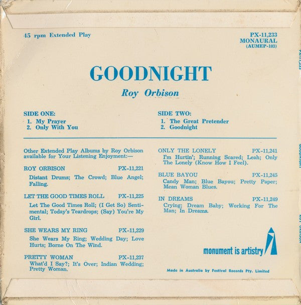 Roy Orbison : Goodnight (7", EP, RE)