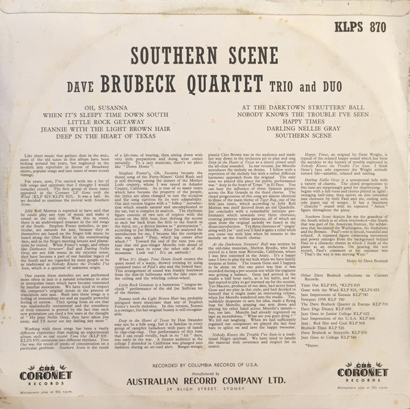 Dave Brubeck Quartet*, Trio* And Duo* : Southern Scene (LP, Album)