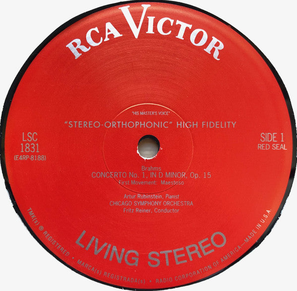 Johannes Brahms, Arthur Rubinstein, Fritz Reiner, The Chicago Symphony Orchestra : Concerto No. 1 In D Minor, Op. 15 (LP, RE, RM, 180)