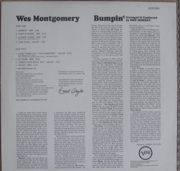 Wes Montgomery : Bumpin' (LP, Album, RE)