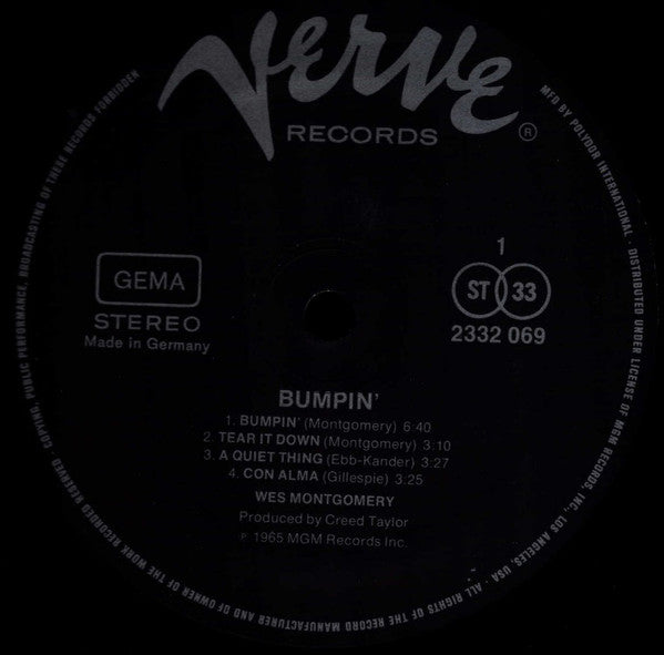 Wes Montgomery : Bumpin' (LP, Album, RE)