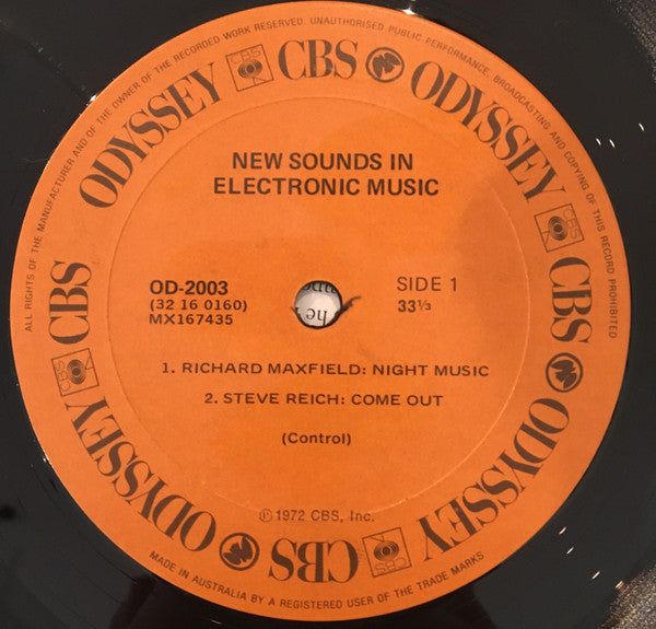 Steve Reich / Richard Maxfield / Pauline Oliveros : New Sounds In Electronic Music (Come Out / Night Music / I Of IV) (LP, RE)