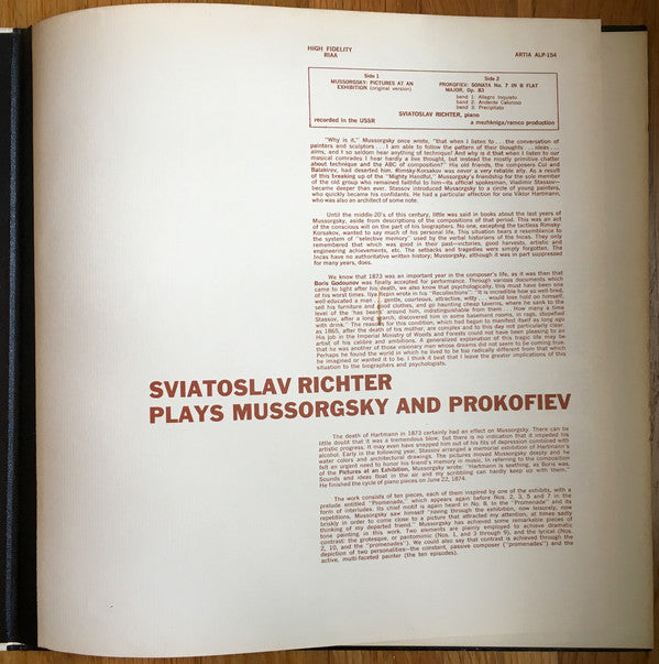 Sviatoslav Richter, Modest Mussorgsky, Sergei Prokofiev : Pictures At An Exhibition · Sonata No. 7 In B-Flat Major, Op. 83 (LP, Album, Mono, Gat)