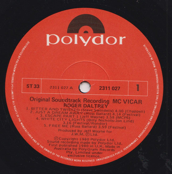 Roger Daltrey : McVicar (Original Soundtrack Recording) (LP, Album)