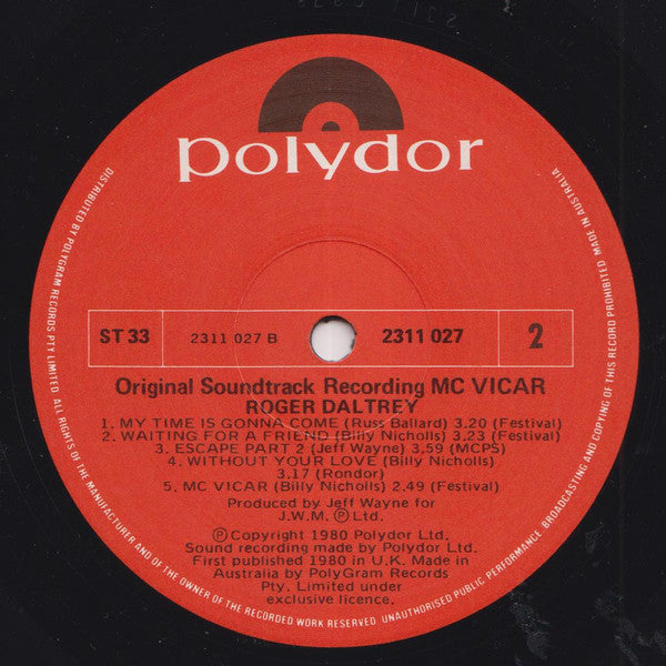 Roger Daltrey : McVicar (Original Soundtrack Recording) (LP, Album)