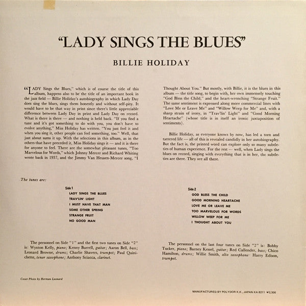 Billie Holiday : Lady Sings The Blues (LP, Album, Mono, RE)