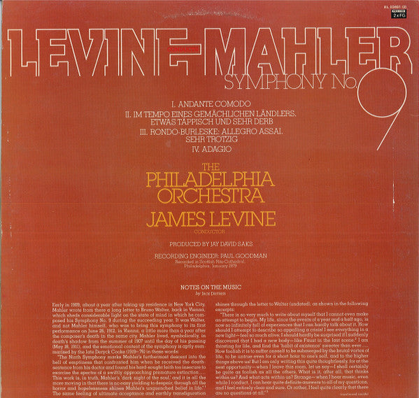 Gustav Mahler / The Philadelphia Orchestra / James Levine (2) : Symphonie Nr. 9 D-Dur (2xLP, Album)