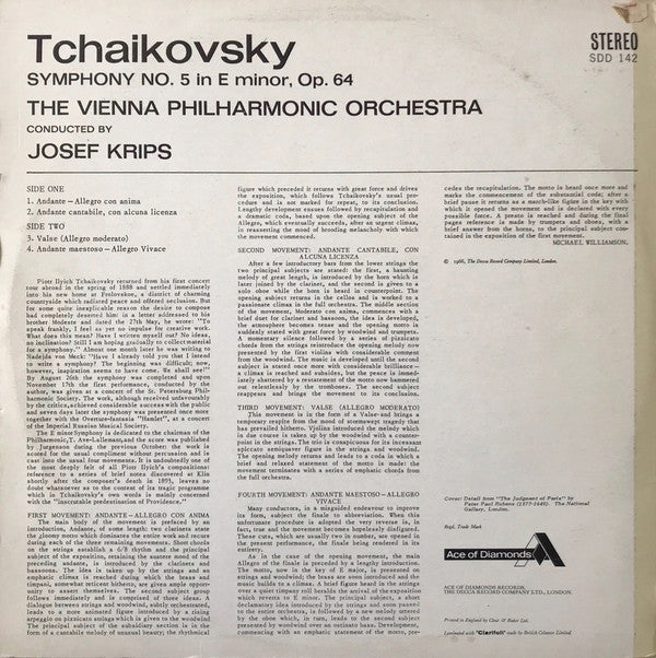 Pyotr Ilyich Tchaikovsky, Wiener Philharmoniker, Josef Krips : Symphony No. 5 (LP, Album, RE)