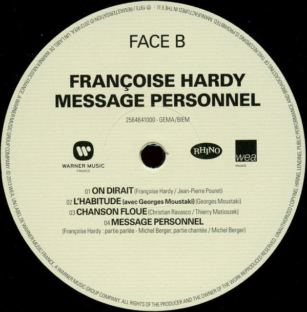 Françoise Hardy : Message Personnel (LP, Album, RE, RM, RP)