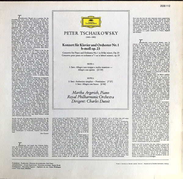 Pyotr Ilyich Tchaikovsky – Martha Argerich · Charles Dutoit, The Royal Philharmonic Orchestra : Klavierkonzert Nr. 1 B-Moll = Piano Concerto No. 1 In B Flat Minor (LP, Jän)