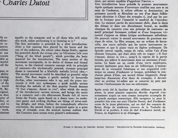 Pyotr Ilyich Tchaikovsky – Martha Argerich · Charles Dutoit, The Royal Philharmonic Orchestra : Klavierkonzert Nr. 1 B-Moll = Piano Concerto No. 1 In B Flat Minor (LP, Jän)