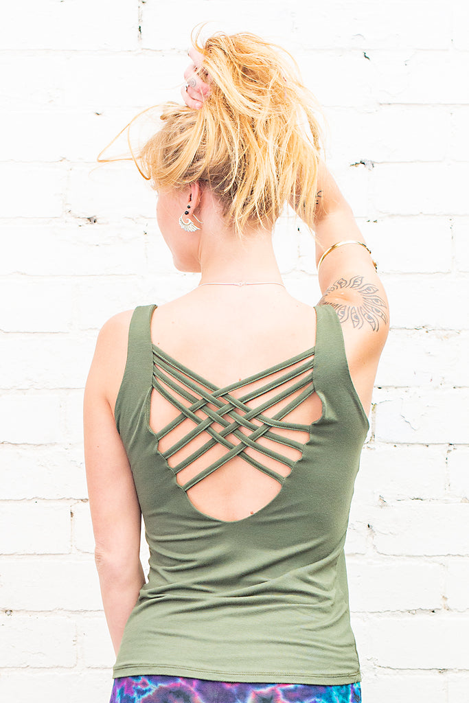 Athena Singlet Top Army Green back