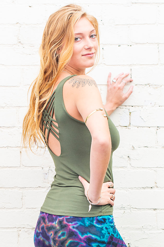 Athena Singlet Top Army Green side