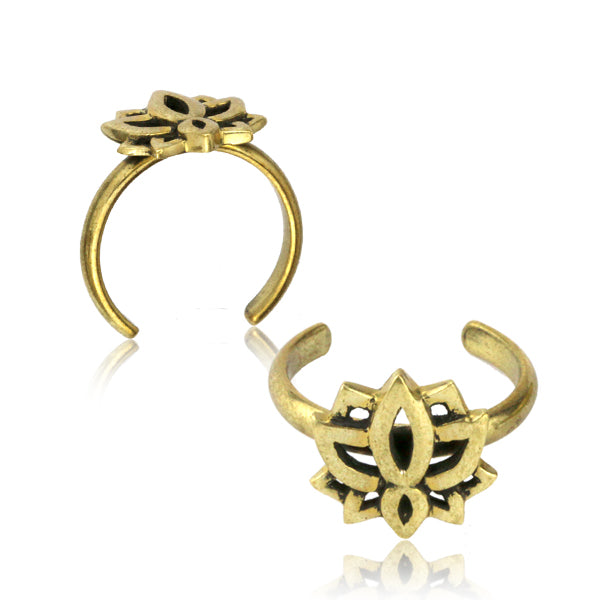 Two Brass toe rings decorated with a lotus flower