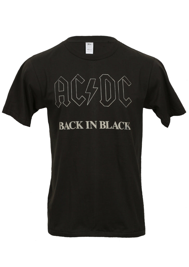 black cotton t-shirt with ac/dc back in black print front