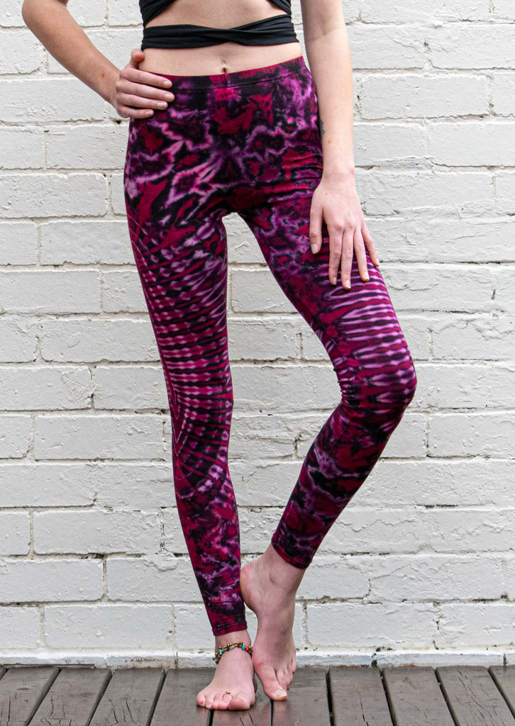 magenta pink mandala tie dye leggings yoga workout fitness pants front