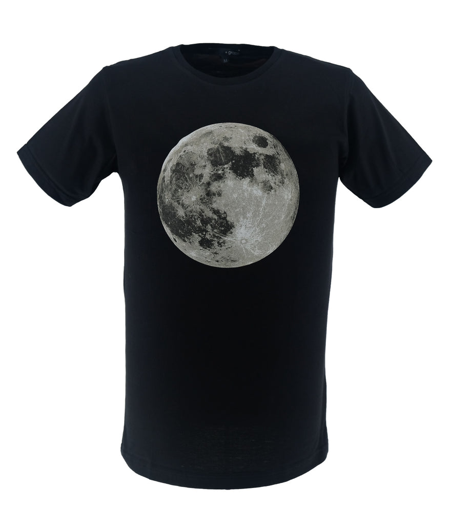 A black T-shirt featuring a graph moon design 
