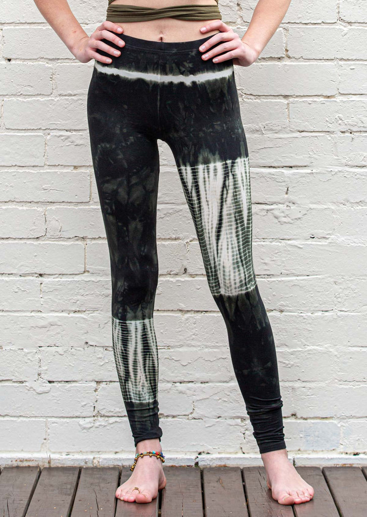 marble green ombre tie dye leggings yoga workout fitness pants front