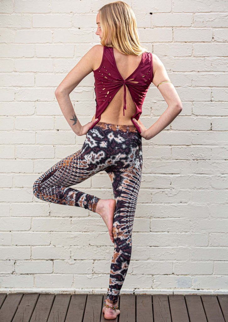 fawn brown mandala tie dye leggings yoga workout fitness pants back