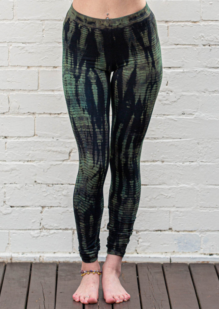 olive snakeskin tie dye leggings yoga workout fitness pants front