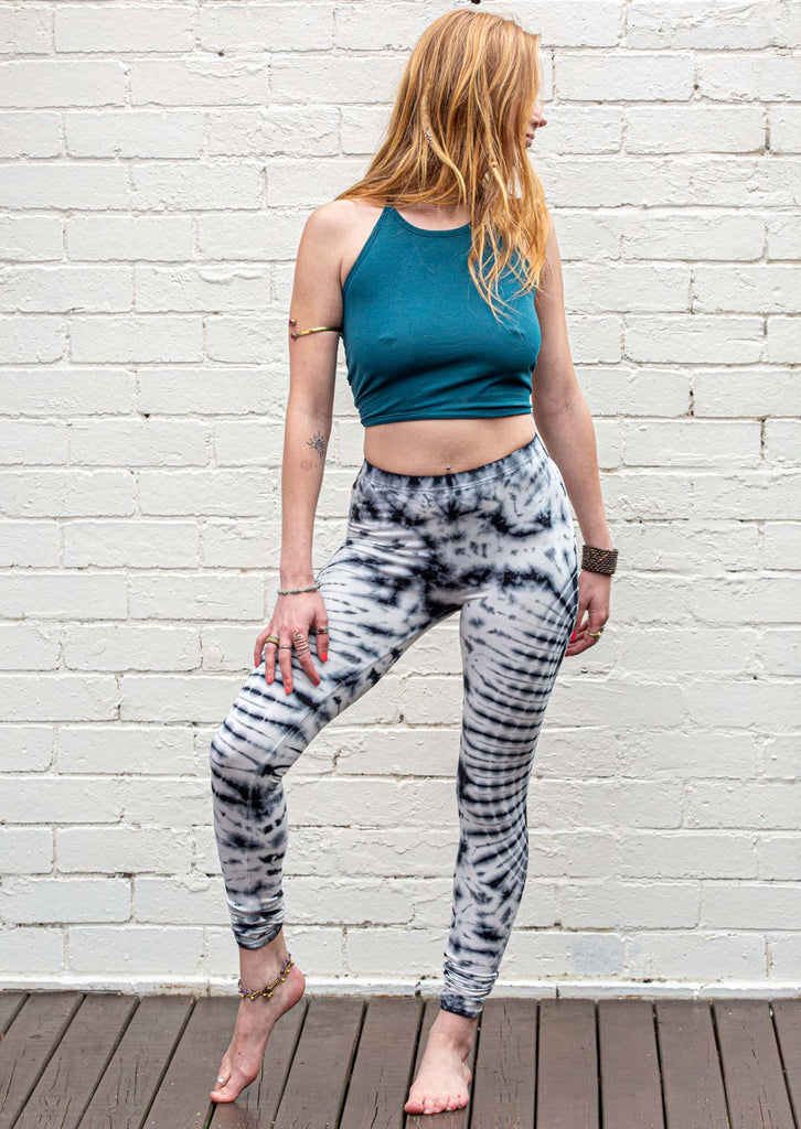 Arctic Grey Mandala tie dye leggings yoga workout fitness pants front