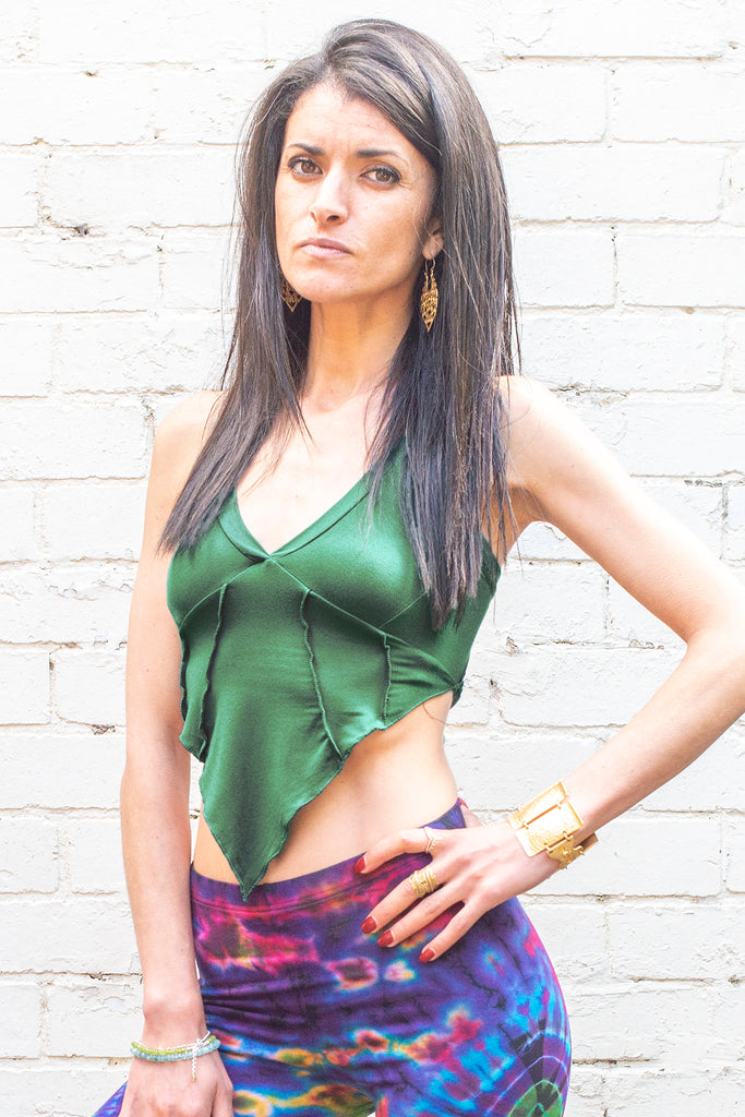 inanna halter crop top in envy green front