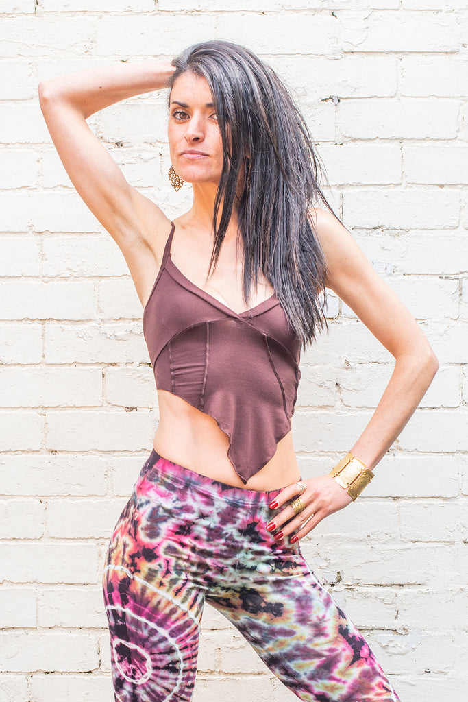 inanna halter crop top in chocolate brown front
