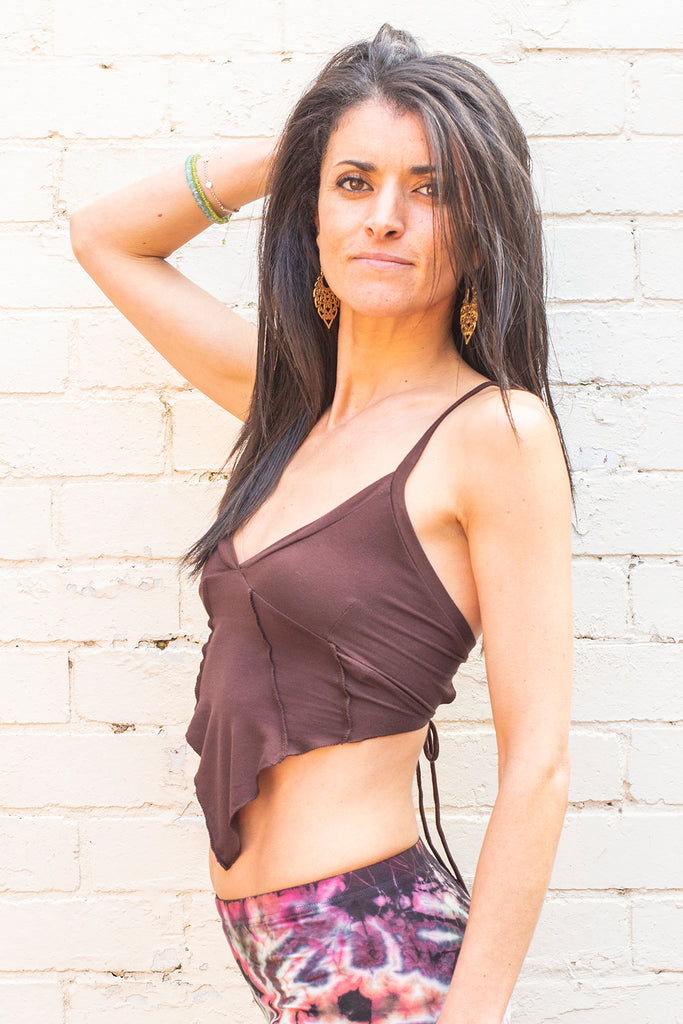 inanna halter crop top in chocolate brown side