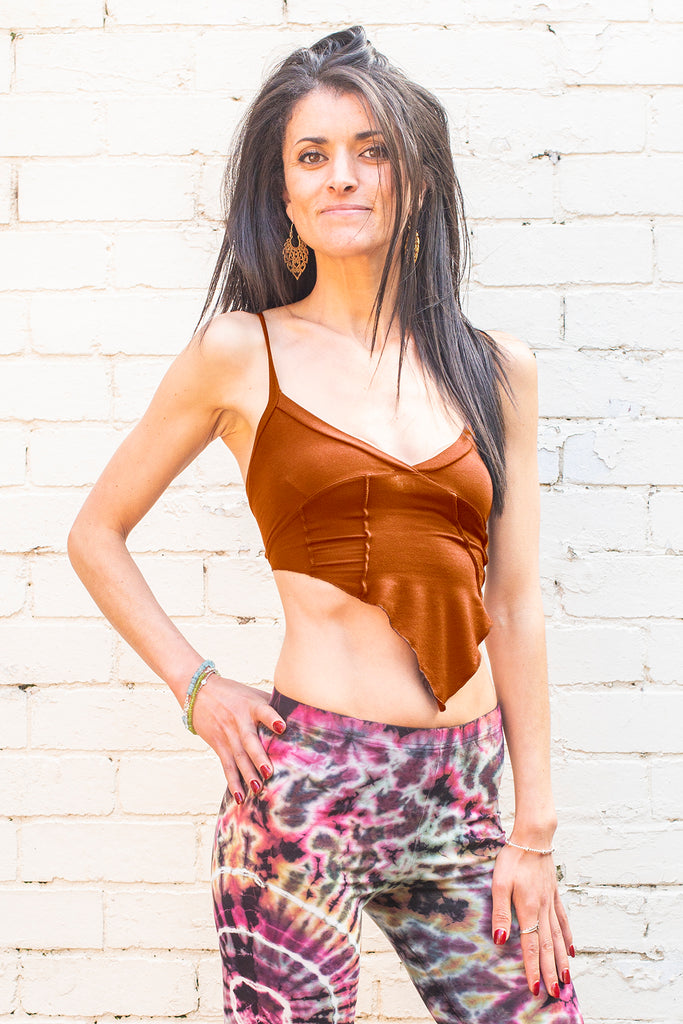 inanna halter crop top in rust front