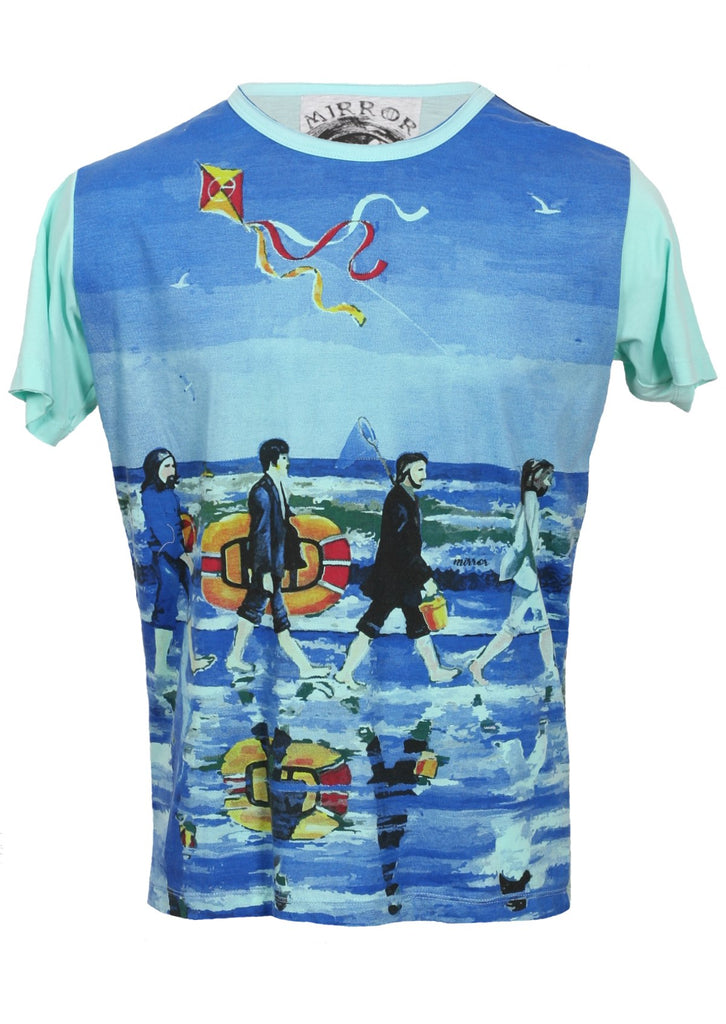 T-shirt featuring a design of "the beatles" at the beach