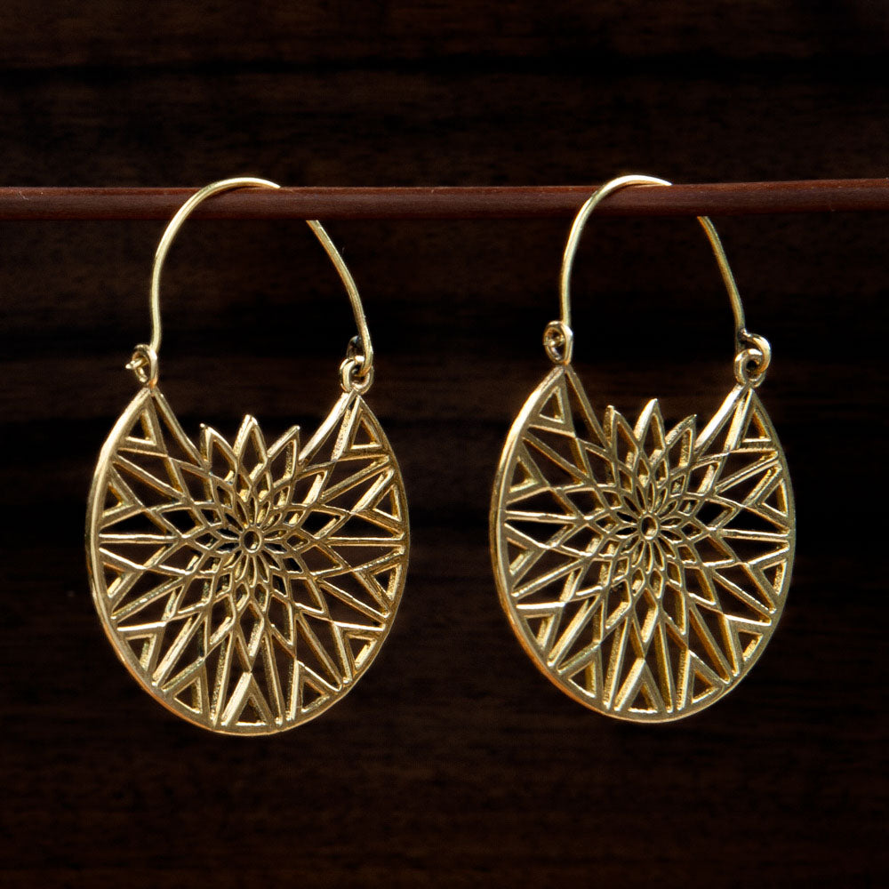 Brass starburst geometric  design earrings