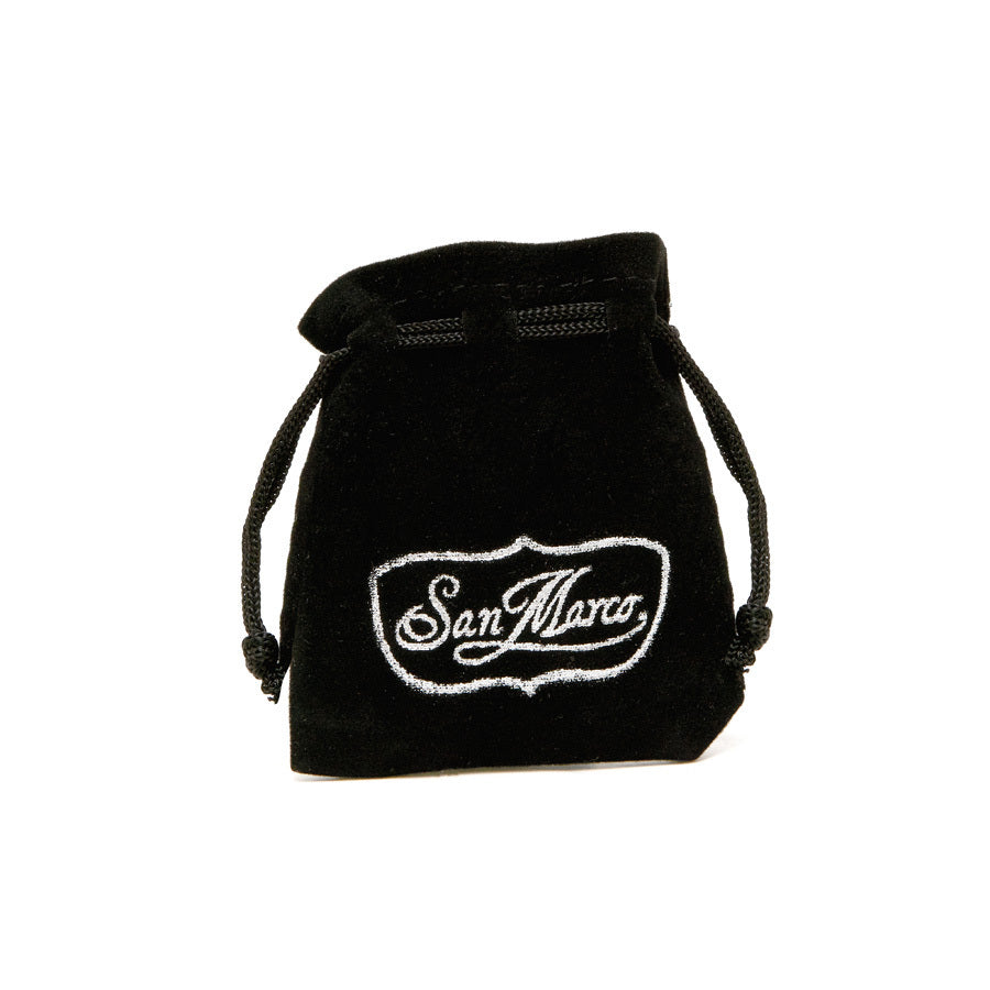 san marco black felt jewellery pull string pouch embroided with white san marco logo