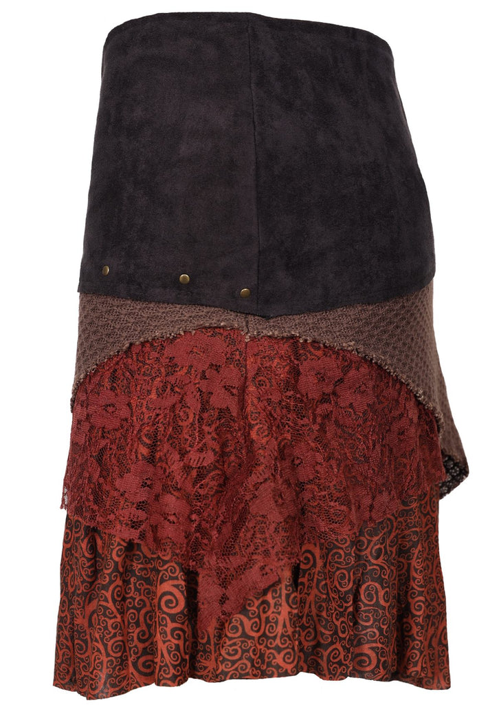 Archer Skirt suede and lace layered skirt with detachable pocket Maroon side