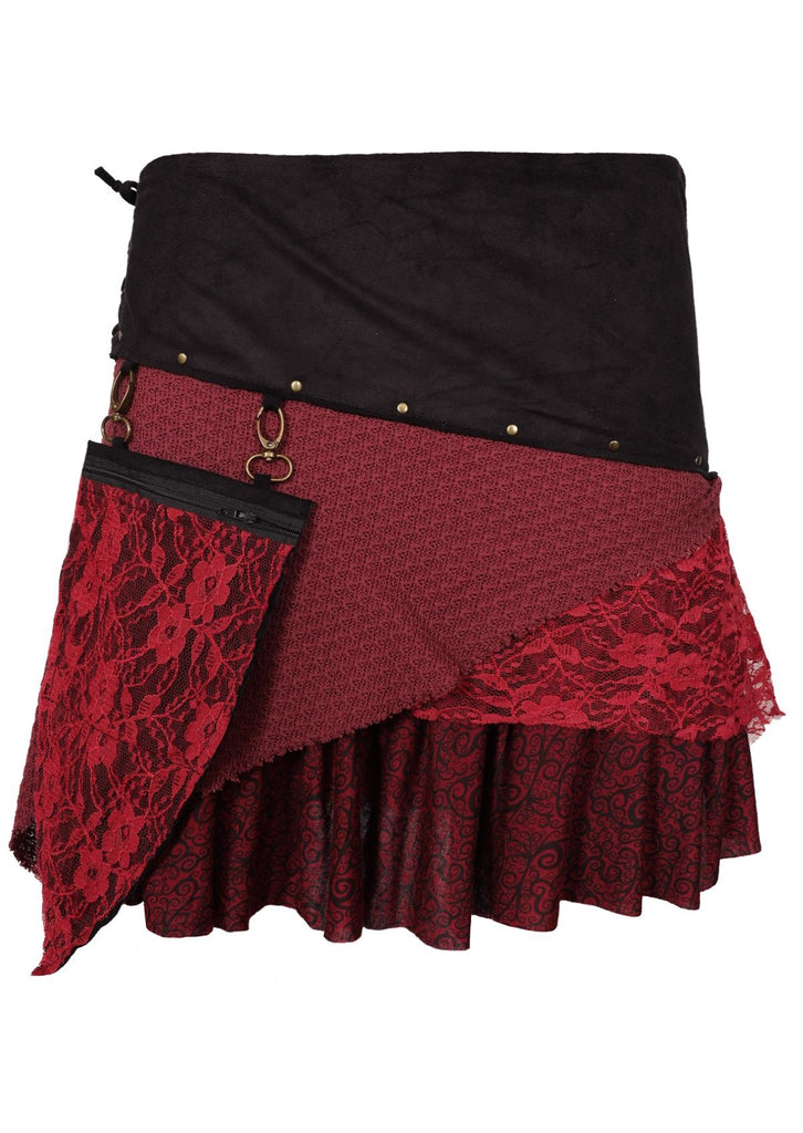 Archer Skirt suede and lace layered skirt with detachable pocket Royal Red front