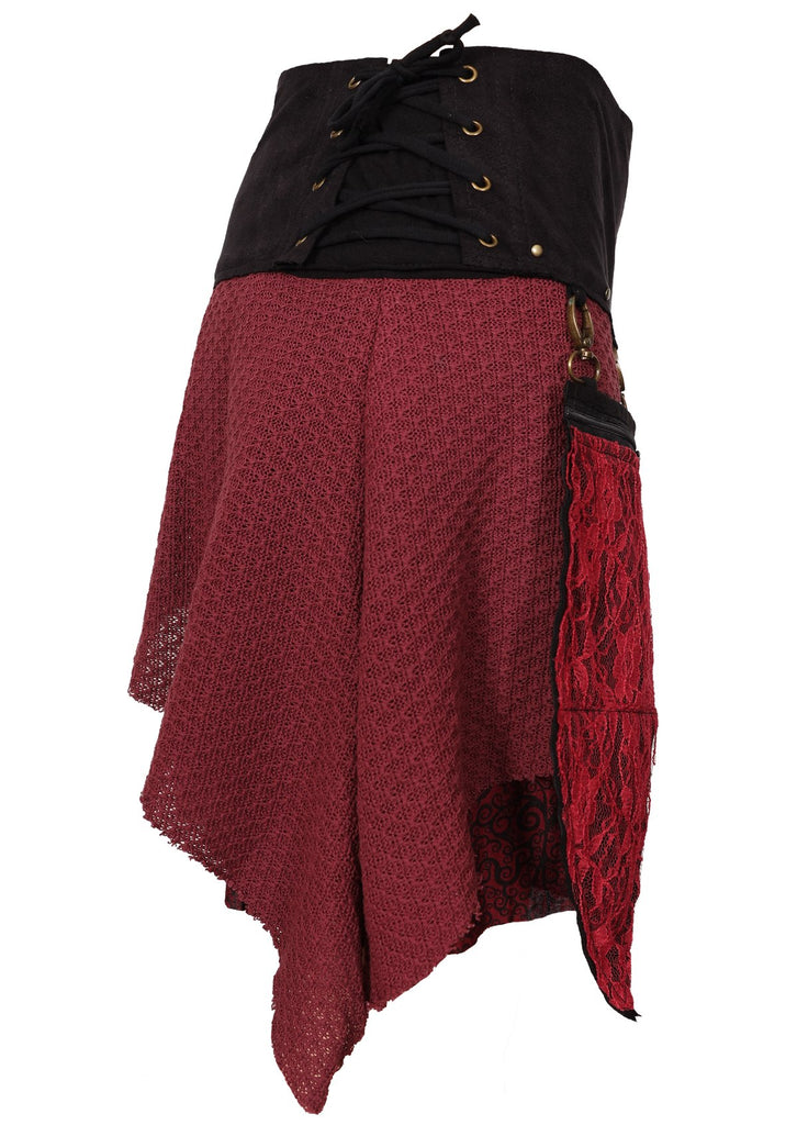 Archer Skirt suede and lace layered skirt with detachable pocket Royal Red side