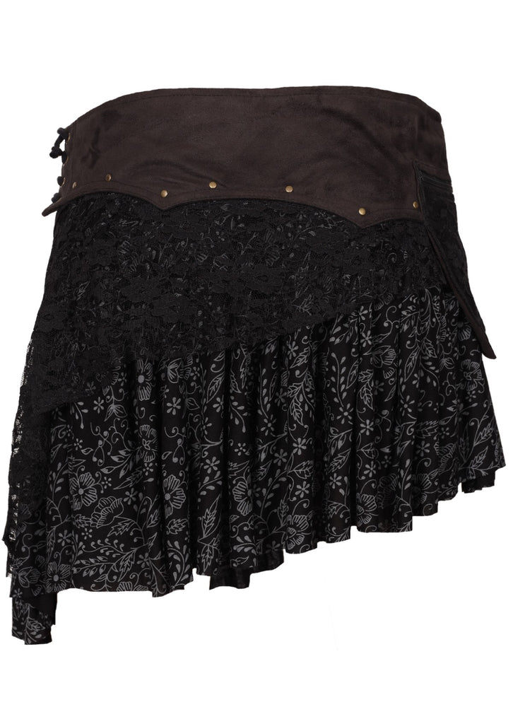 Black layered multi-textured short skirt back
