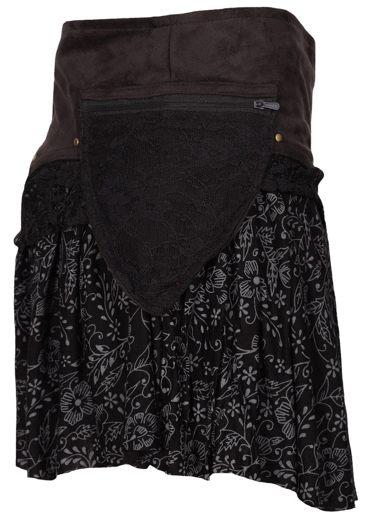 Black layered multi-textured short skirt side