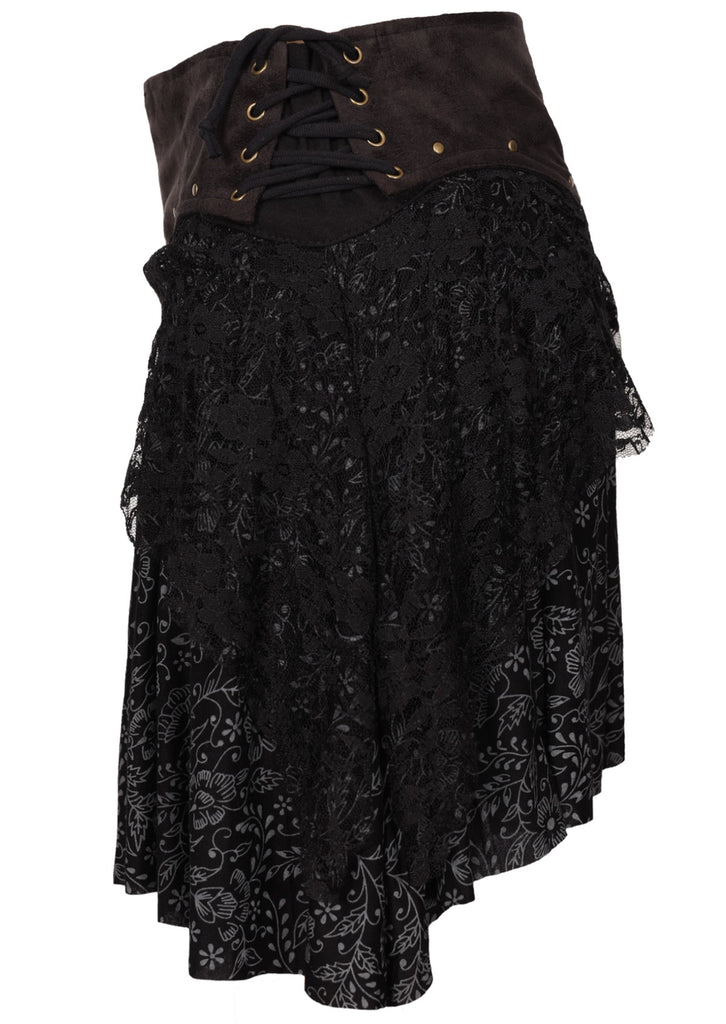 Black layered multi-textured short skirt side