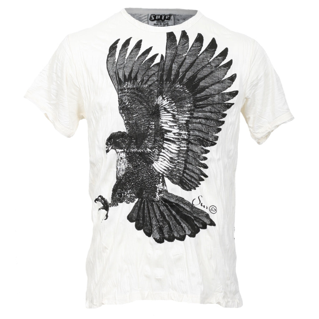sure white crinkle finish t-shirt with swooping eagle pencil drawn graphic print on front