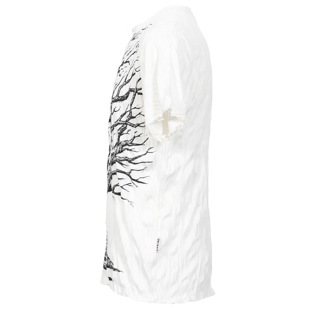 sure white crinkle finish t-shirt with weathered tree pencil drawn graphic print on front side