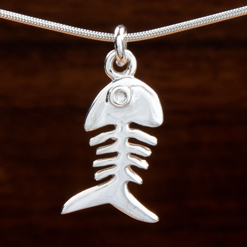 sterling silver pendant in cartoon fishbone skeleton shape