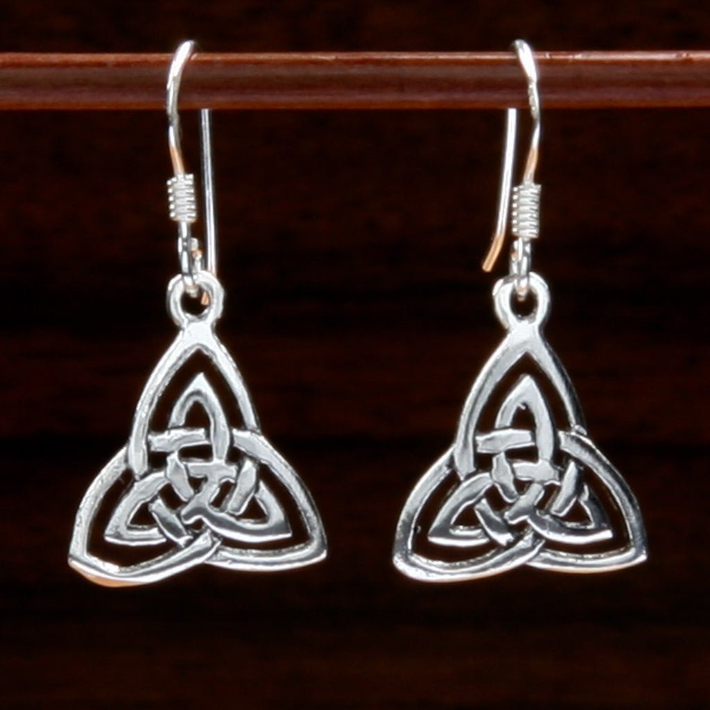 sterling silver interlaced double triquetra pattern celtic knot earrings